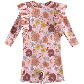 بدلة سباحة Yccutest للفتيات الصغيرات بأكمام طويلة من قطعة واحدة للحماية من الشمس، ملابس سباحة للرضع للوقاية من الطفح الجلدي مع سحاب in Kuwait