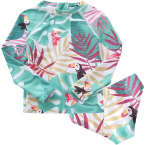 Toddler Baby Girls Rash Guard Swim Set Girls Long Sleeve Swimsuits with Bikini Bottom for Toddler Baby Girls