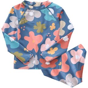 Toddler Baby Girls Rash Guard Swim Set Girls Long Sleeve Swimsuits with Bikini Bottom for Toddler Baby Girls