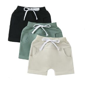 DNOMAID YZARC 3 Pack Toddler Baby Boy Girl Shorts Solid Color Cotton Terry Casual Shorts Elastic Waist Jogger Shorts Pants