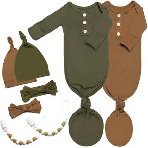 2PK Silky Soft Newborn Knotted Gown, Snuggly Infant Sleeper for Baby Girls, Sleepwear Set with Mittens, Bowknot, Clip and Hat in Saudi Arabia