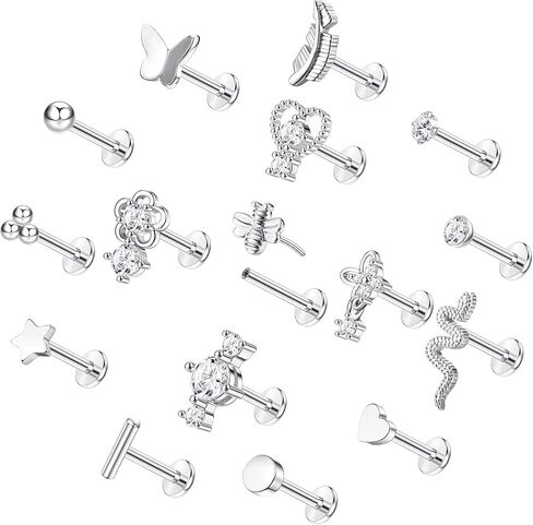 FIASASO 16 قطعة 16 جرام أقراط الغضروف للنساء في سن المراهقة 316L الفولاذ المقاوم للصدأ أعلى المسمار تشيكوسلوفاكيا نجمة النحل ثعبان تتدلى محارة الحلزون الزنمة أقراط مسطحة الظهر المسمار الخلفي الأذن ثقب المجوهرات in Kuwait