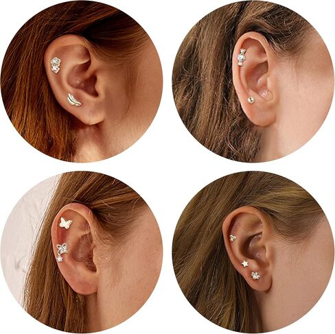 FIASASO 16 قطعة 16 جرام أقراط الغضروف للنساء في سن المراهقة 316L الفولاذ المقاوم للصدأ أعلى المسمار تشيكوسلوفاكيا نجمة النحل ثعبان تتدلى محارة الحلزون الزنمة أقراط مسطحة الظهر المسمار الخلفي الأذن ثقب المجوهرات in Kuwait