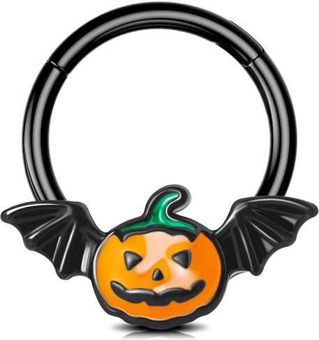 Jewseen Halloween Septum Rings Pumpkin Hinged Segment Rings Black Daith Piercing Jewelry Cartilage Hoop Earring Nose Rings Hoops For Women in Saudi Arabia
