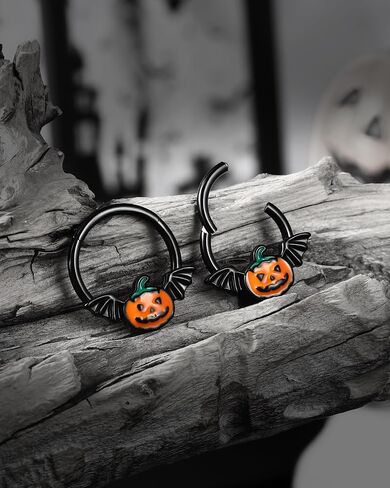 Jewseen Halloween Septum Rings Pumpkin Hinged Segment Rings Black Daith Piercing Jewelry Cartilage Hoop Earring Nose Rings Hoops For Women in Saudi Arabia