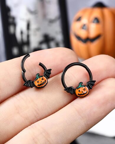 Jewseen Halloween Septum Rings Pumpkin Hinged Segment Rings Black Daith Piercing Jewelry Cartilage Hoop Earring Nose Rings Hoops For Women in Saudi Arabia