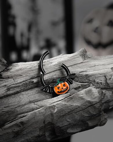 Jewseen Halloween Septum Rings Pumpkin Hinged Segment Rings Black Daith Piercing Jewelry Cartilage Hoop Earring Nose Rings Hoops For Women in Saudi Arabia