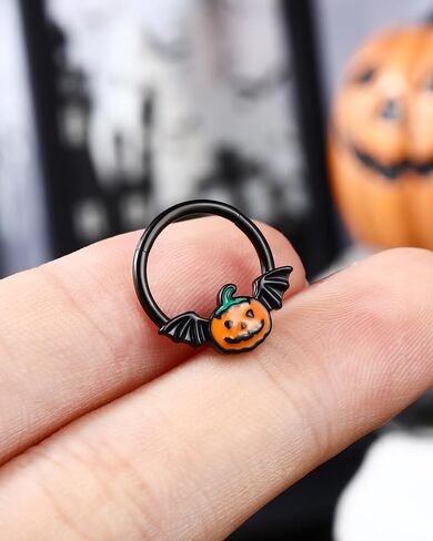 Jewseen Halloween Septum Rings Pumpkin Hinged Segment Rings Black Daith Piercing Jewelry Cartilage Hoop Earring Nose Rings Hoops For Women in Saudi Arabia