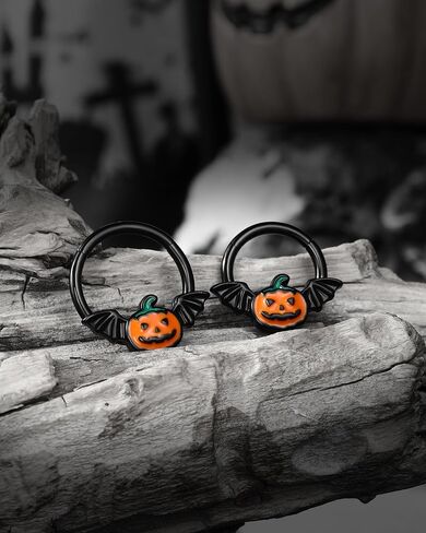 Jewseen Halloween Septum Rings Pumpkin Hinged Segment Rings Black Daith Piercing Jewelry Cartilage Hoop Earring Nose Rings Hoops For Women in Saudi Arabia