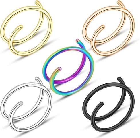 YKLHL 20G حلقة الأنف المزدوجة تويست هوب الأنف الدائري لثقب واحد للجنسين الجراحية الفولاذ المقاوم للصدأ هيبوالرجينيك دوامة الأنف هوب الفاخرة الأنف ثقب المجوهرات in Kuwait