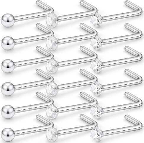 Lcolyoli 20 جرام L على شكل الأنف الدائري الجراحية الصلب الأنف ترصيع الثقب مجوهرات للنساء الرجال كريستال 1.5 مللي متر 2 مللي متر 18 قطعة in Kuwait