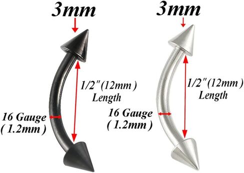 2 قطعة القرط الغضروف 16 جرام الأسود الجراحية الصلب سبايك Labret الشفاه خواتم الحاجب ثقب محارة الرخ مجوهرات أكثر أطوال in Kuwait