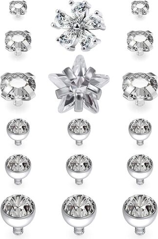 14G Grade 23 Titanium Dermal Piercing Jewelry Hypoallergenic Dermal Base and Tops Internally Threaded Clear CZ Top Dermals Piercings Jewelry for Women Men Top Size 2mm 3mm 4mm in Saudi Arabia