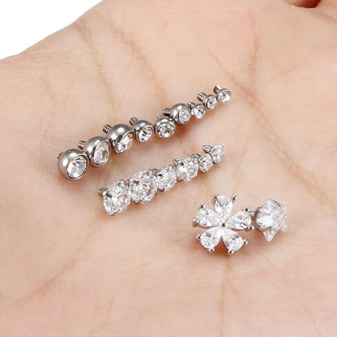 14G Grade 23 Titanium Dermal Piercing Jewelry Hypoallergenic Dermal Base and Tops Internally Threaded Clear CZ Top Dermals Piercings Jewelry for Women Men Top Size 2mm 3mm 4mm in Saudi Arabia