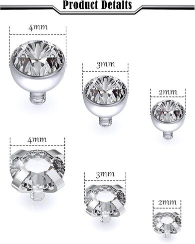 14G Grade 23 Titanium Dermal Piercing Jewelry Hypoallergenic Dermal Base and Tops Internally Threaded Clear CZ Top Dermals Piercings Jewelry for Women Men Top Size 2mm 3mm 4mm in Saudi Arabia