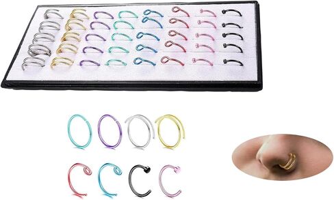حلقات الأنف ترصيع الأطواق 20G 316L الجراحية الأنف الصلب خواتم مجموعة للنساء الرجال L على شكل ثقب الأنف المسمار 1.5 مم / 2.0 مم / 2.5 مم تشيكوسلوفاكيا الملونة الصغيرة الأنف العظام ترصيع دبابيس الأنف ثقب المجوهرات in Kuwait