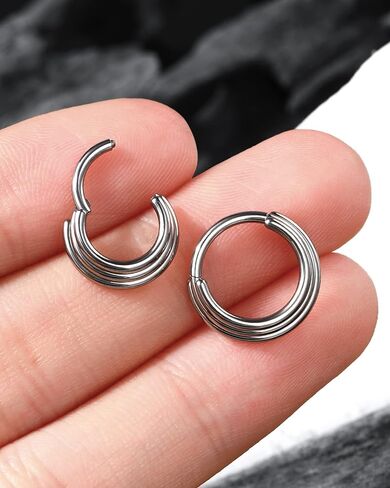 Mooncrush Jewelry G23 حلقات الحاجز المصنوعة من التيتانيوم الصلب 16G حلقات الأنف الفضية الحد الأدنى Daith Helix Hoop الأقراط مكدسة Daith Helix ثقب المجوهرات هيبوالرجينيك in Kuwait