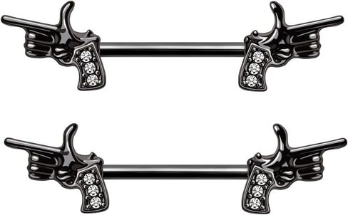 Pierced Owl 14GA Black Hand Pistol Nipple Barbells, Sold as a Pair in Saudi Arabia