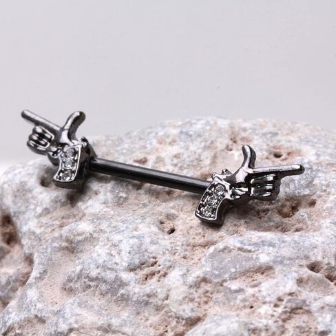Pierced Owl 14GA Black Hand Pistol Nipple Barbells, Sold as a Pair in Saudi Arabia