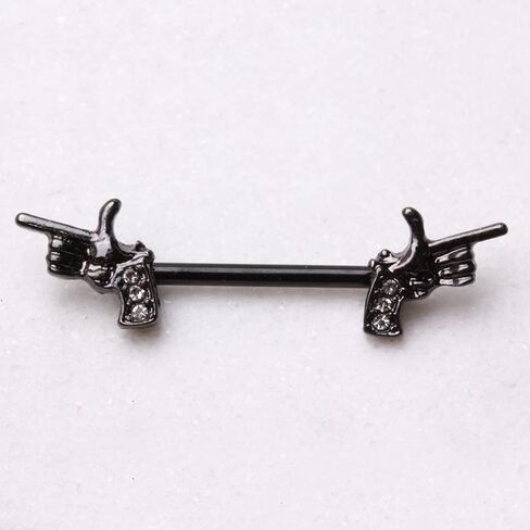 Pierced Owl 14GA Black Hand Pistol Nipple Barbells, Sold as a Pair in Saudi Arabia
