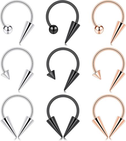 YOFANST 16g Stainless Steel Long Spike Nose Septum Rings Horseshoe Hoop Labret Ring 10mm 12mm in Kuwait