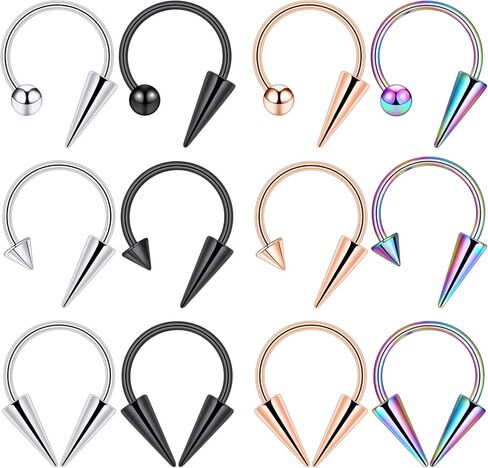 YOFANST 16g Stainless Steel Long Spike Nose Septum Rings Horseshoe Hoop Labret Ring 10mm 12mm in Kuwait