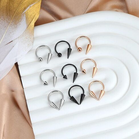 YOFANST 16g Stainless Steel Long Spike Nose Septum Rings Horseshoe Hoop Labret Ring 10mm 12mm in Kuwait
