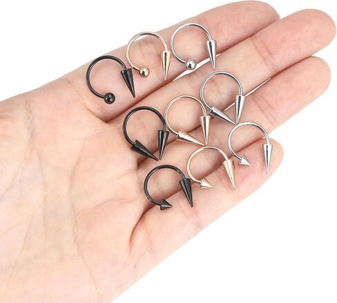 YOFANST 16g Stainless Steel Long Spike Nose Septum Rings Horseshoe Hoop Labret Ring 10mm 12mm in Kuwait