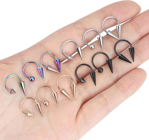 YOFANST 16g Stainless Steel Long Spike Nose Septum Rings Horseshoe Hoop Labret Ring 10mm 12mm in Kuwait