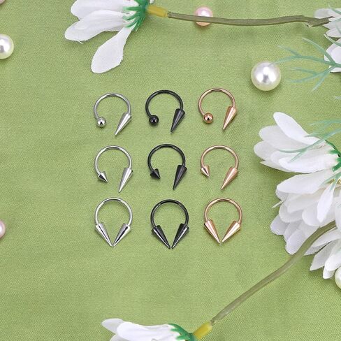 YOFANST 16g Stainless Steel Long Spike Nose Septum Rings Horseshoe Hoop Labret Ring 10mm 12mm in Kuwait