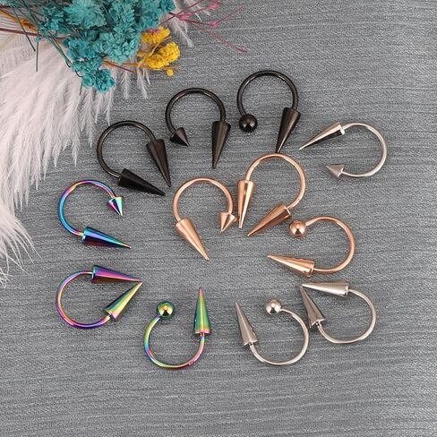 YOFANST 16g Stainless Steel Long Spike Nose Septum Rings Horseshoe Hoop Labret Ring 10mm 12mm in Kuwait