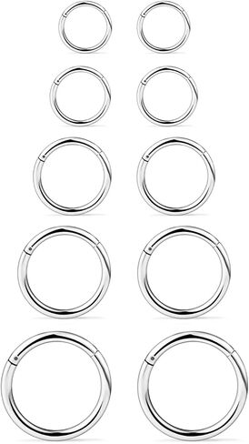 Ftovosyo 3-5 أزواج 16G حلقة حاجز فولاذي جراحي Tragus Cartilge Helix Earring Hoop Piercing Jewelry للنساء والرجال حلقة نقر مفصلية لا تسبب الحساسية مقاس مختلط 8-16 مم in Kuwait