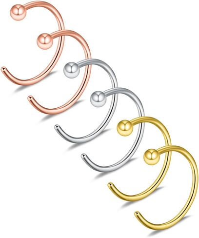 Ruifan 6 قطعة الفولاذ المقاوم للصدأ مجوهرات للجسم ثقب الأقراط الأنف هوب الدائري للجنسين مع الكرة العلوي 22 مقياس 6 مللي متر/8 مللي متر/10 مللي متر in Kuwait