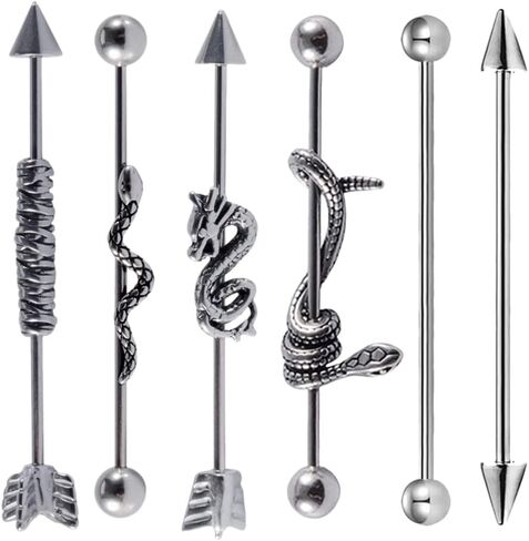 USHOBE 6 قطعة القرط الحديد ثقب الغضروف القرط ثعبان الأذن مجوهرات هيئة ثقب المجوهرات الصناعية ثقب بار للنساء الرجال in Kuwait
