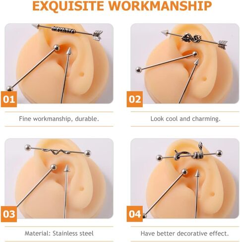 USHOBE 6 قطعة القرط الحديد ثقب الغضروف القرط ثعبان الأذن مجوهرات هيئة ثقب المجوهرات الصناعية ثقب بار للنساء الرجال in Kuwait