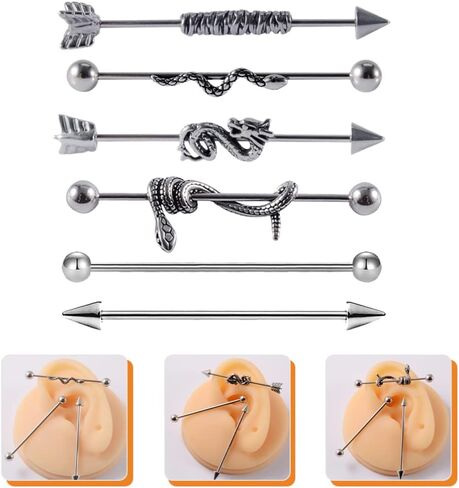 USHOBE 6 قطعة القرط الحديد ثقب الغضروف القرط ثعبان الأذن مجوهرات هيئة ثقب المجوهرات الصناعية ثقب بار للنساء الرجال in Kuwait