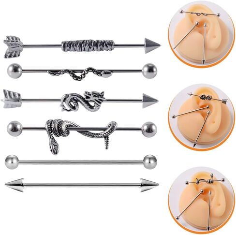USHOBE 6 قطعة القرط الحديد ثقب الغضروف القرط ثعبان الأذن مجوهرات هيئة ثقب المجوهرات الصناعية ثقب بار للنساء الرجال in Kuwait