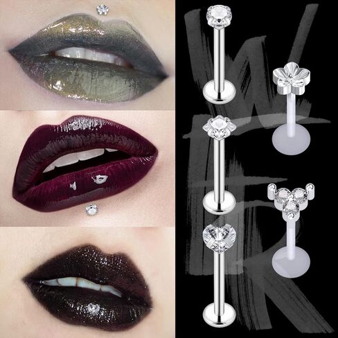 Cisyozi 16G دفع بدون خيوط في الشفاه Labret Monroe Medusa Rings Studs 316L الفولاذ الجراحي البلاستيك الغضروف الزنمة اللولبية محارة الأذن حلق مجوهرات ثقب الجسم للنساء والرجال 8 مم in Kuwait