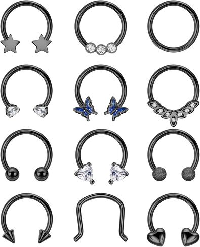 revolia 12pcs 16g حلقات الحاجز الصلب الجراحية للنساء الرجال حلقات الحاجز حدوة الحصان هوب تشيكوسلوفاكيا القلب نجمة فراشة الغضروف اللولب الزنمة Daith أقراط ثقب المجوهرات in Saudi Arabia
