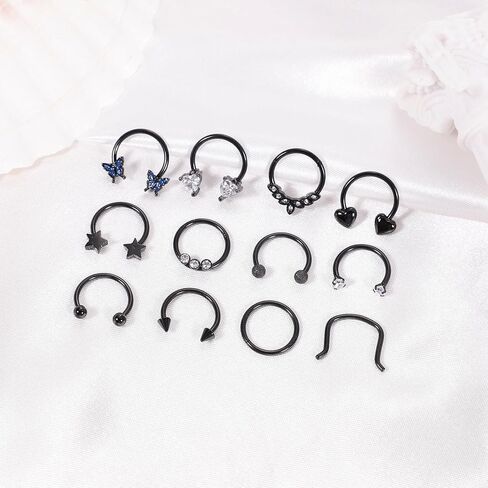 revolia 12pcs 16g حلقات الحاجز الصلب الجراحية للنساء الرجال حلقات الحاجز حدوة الحصان هوب تشيكوسلوفاكيا القلب نجمة فراشة الغضروف اللولب الزنمة Daith أقراط ثقب المجوهرات in Saudi Arabia