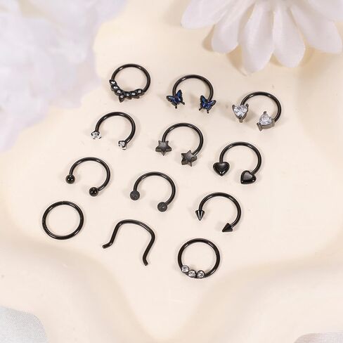 revolia 12pcs 16g حلقات الحاجز الصلب الجراحية للنساء الرجال حلقات الحاجز حدوة الحصان هوب تشيكوسلوفاكيا القلب نجمة فراشة الغضروف اللولب الزنمة Daith أقراط ثقب المجوهرات in Saudi Arabia