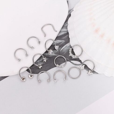 revolia 12pcs 16g حلقات الحاجز الصلب الجراحية للنساء الرجال حلقات الحاجز حدوة الحصان هوب تشيكوسلوفاكيا القلب نجمة فراشة الغضروف اللولب الزنمة Daith أقراط ثقب المجوهرات in Saudi Arabia