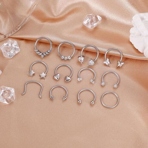 revolia 12pcs 16g حلقات الحاجز الصلب الجراحية للنساء الرجال حلقات الحاجز حدوة الحصان هوب تشيكوسلوفاكيا القلب نجمة فراشة الغضروف اللولب الزنمة Daith أقراط ثقب المجوهرات in Saudi Arabia