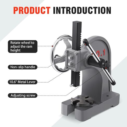 مكبس أربور 1 طن بعجلة يدوية، مكبس أربور يدوي من الحديد الزهر عالي التحمل 1 طن، أقصى ارتفاع 6.45 بوصة، مكبس أربور سطح المكتب، آلة ضغط معدنية للختم وتشكيل الانحناء والتمدد in Kuwait