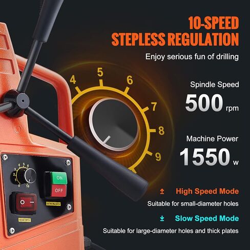 VEVOR Magnetic Drill, 1550W 2" Boring Diameter, 2922lbf/13000N 500 RPM Portable Electric Mag Drill Press with Variable Speed, Drilling Machine for any Surface Home Improvement Industry Railway in Kuwait