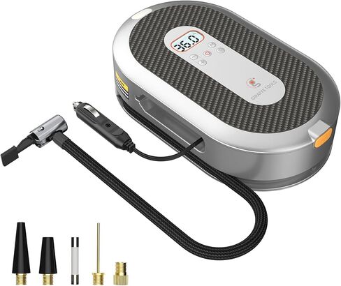 Tire Inflator Portable Air Compressor 150PSI with Pressure Gauge 12v Air Compressor Tire Inflator with Auto Retraction Power Cord, Auto Shut-off and Emergency LED Light By Giraffe Tools in Kuwait