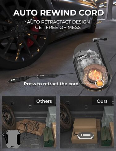 Tire Inflator Portable Air Compressor 150PSI with Pressure Gauge 12v Air Compressor Tire Inflator with Auto Retraction Power Cord, Auto Shut-off and Emergency LED Light By Giraffe Tools in Kuwait