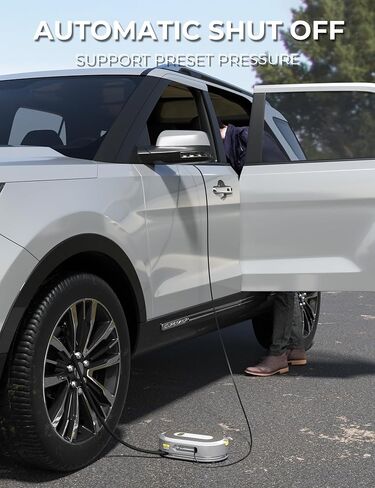 Tire Inflator Portable Air Compressor 150PSI with Pressure Gauge 12v Air Compressor Tire Inflator with Auto Retraction Power Cord, Auto Shut-off and Emergency LED Light By Giraffe Tools in Kuwait