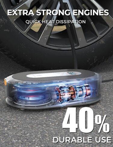 Tire Inflator Portable Air Compressor 150PSI with Pressure Gauge 12v Air Compressor Tire Inflator with Auto Retraction Power Cord, Auto Shut-off and Emergency LED Light By Giraffe Tools in Kuwait