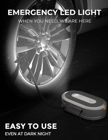 Tire Inflator Portable Air Compressor 150PSI with Pressure Gauge 12v Air Compressor Tire Inflator with Auto Retraction Power Cord, Auto Shut-off and Emergency LED Light By Giraffe Tools in Kuwait